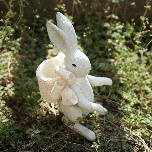 Rabbit Planter for Succulents – Indoor Outdoor Resin Bunny Flower Pot with Hollow Basket, Cute Garden Decoration for Real or Artificial Plants