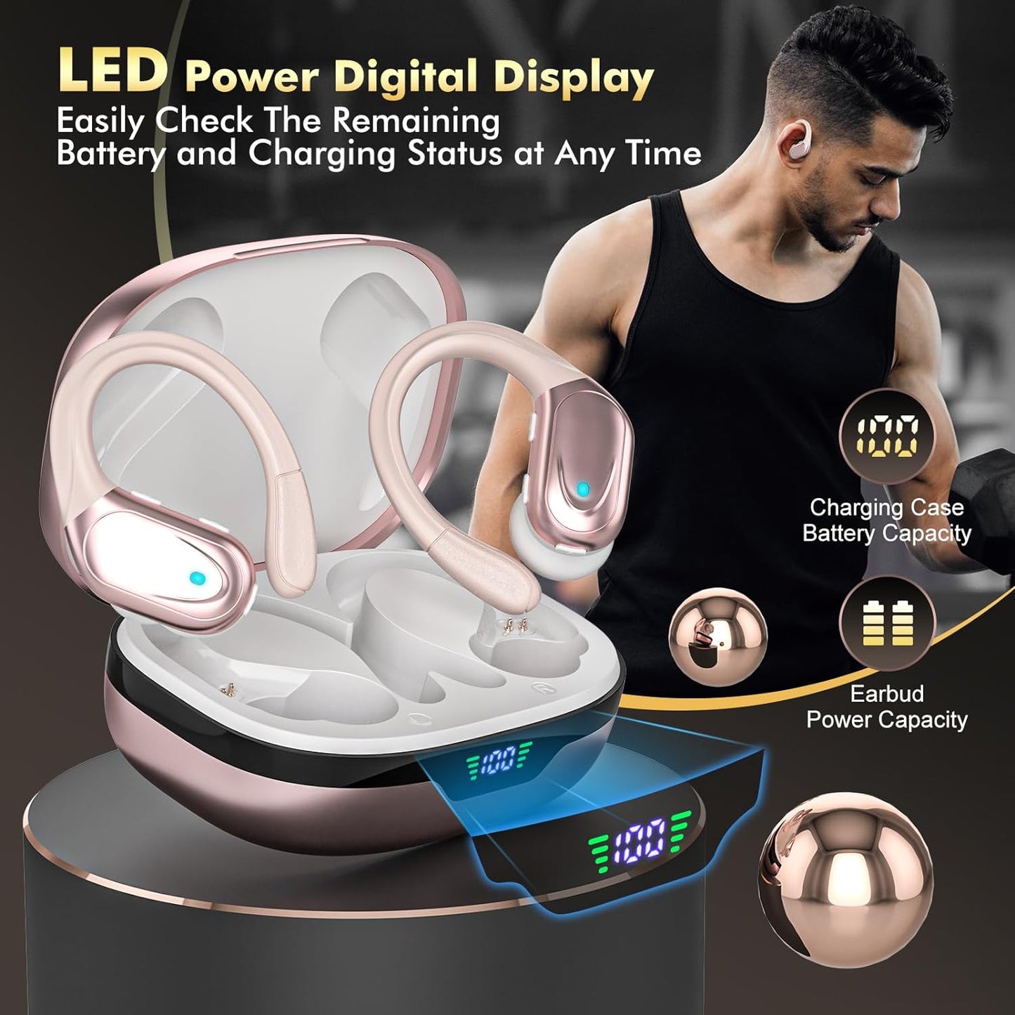 Wireless Earbuds, Sports Bluetooth Headphones, 80Hrs Playtime Ear Buds
