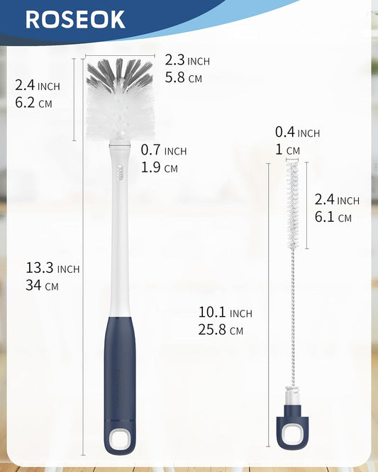 2 in 1 Long Handle Bottle Brush with Straw Brush for Cleaning Glass, S