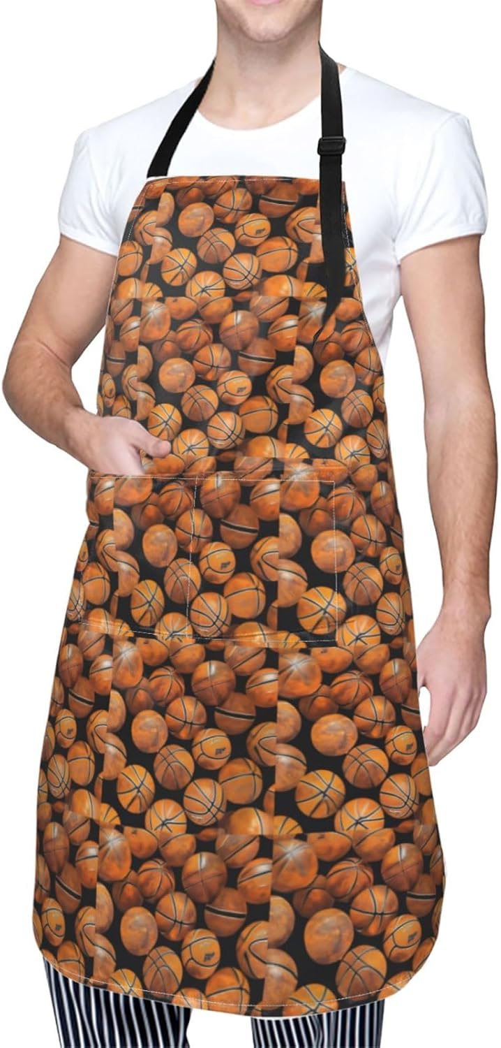 YANYU Basketball Orange Print 28x33 In Kitchen Apron Stylish Chef Apro
