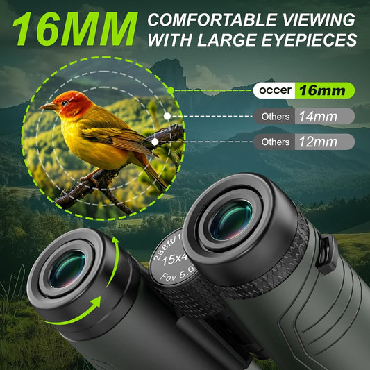15x42 Binoculars for Adults High Powered - Occer HD Lightweight Travel Hunting Binoculars with Clear Low Light Vision for Bird Watching, Whale Watching, Camping Gifts for Men Women -Green