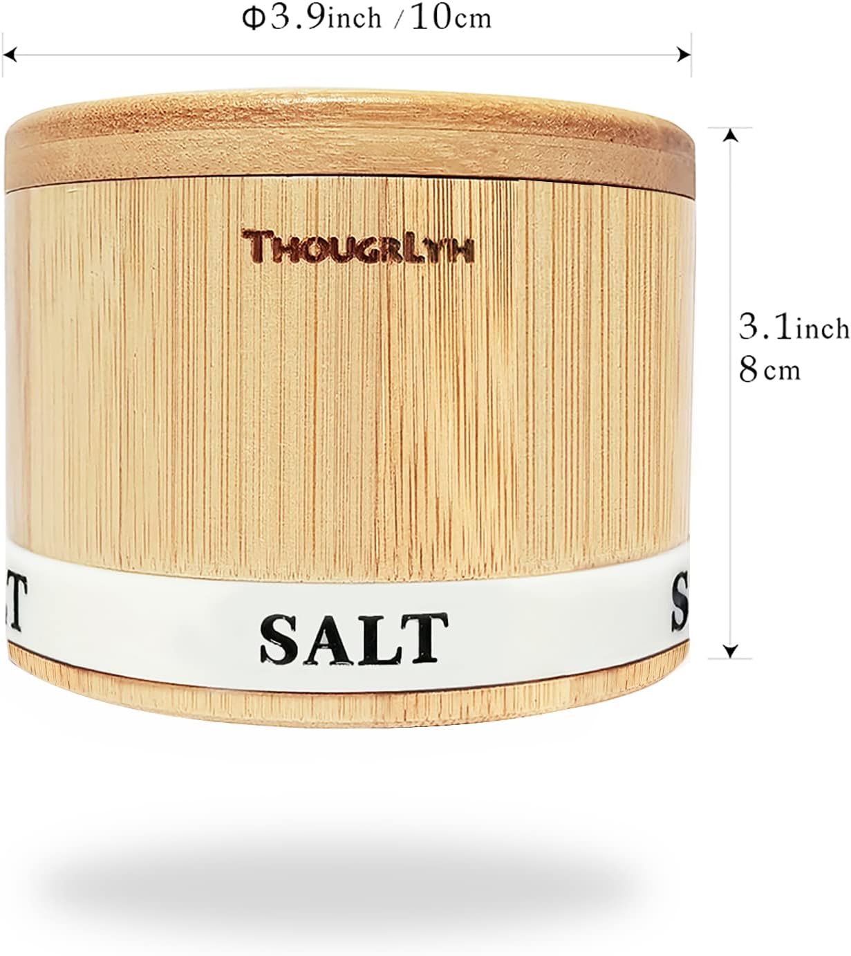 Salt Box Bamboo Salt Container with Swivel Lid with Magnetic to Easily Open and Seal Salt Cellar With Spoon for Storing Salt Pepper Sugar Herbs Small Spice Box
