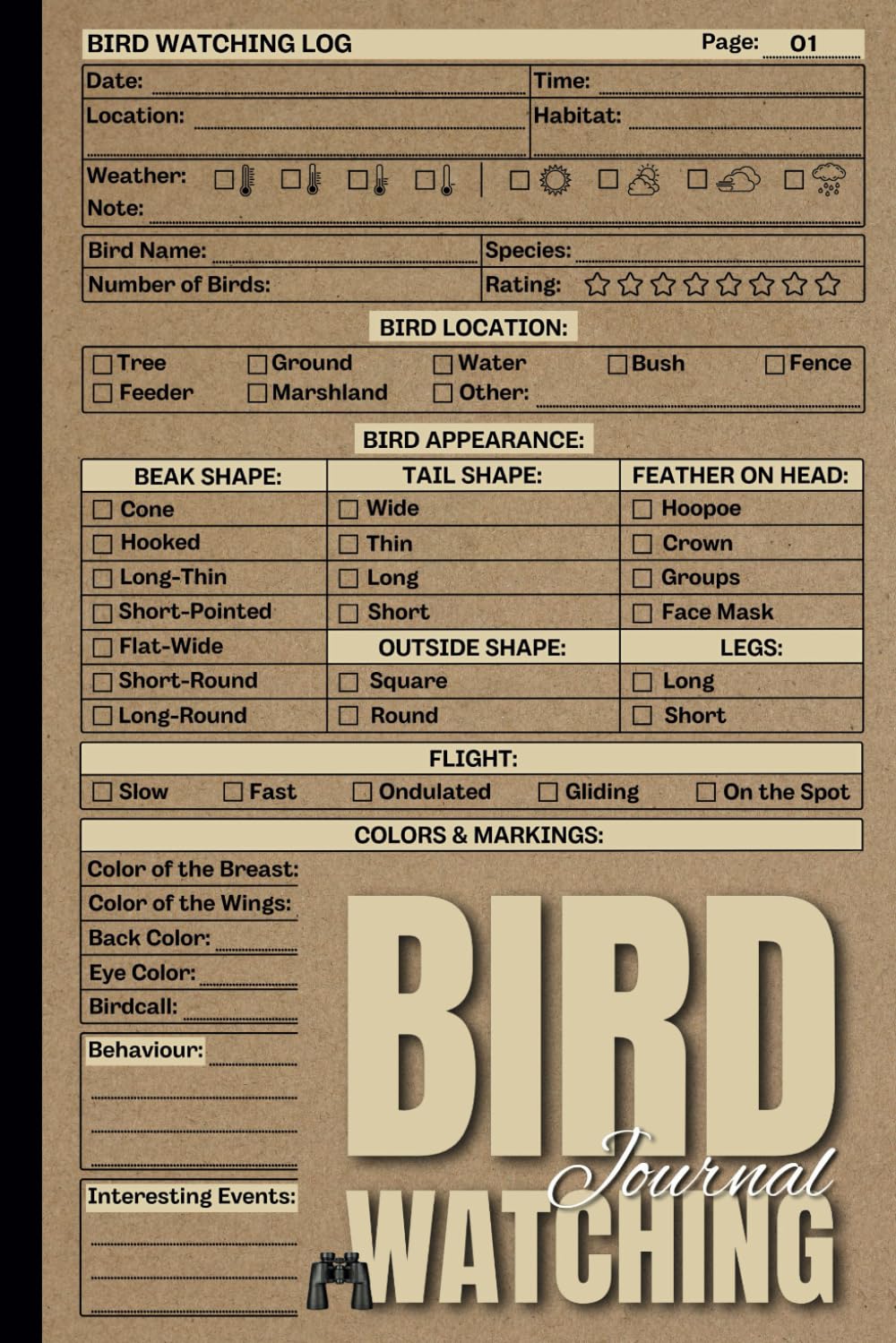 Bird Watching Journal: A Birders and Nature Lovers Log Book | Birding Field Notebook to Track and Record Bird Sightings