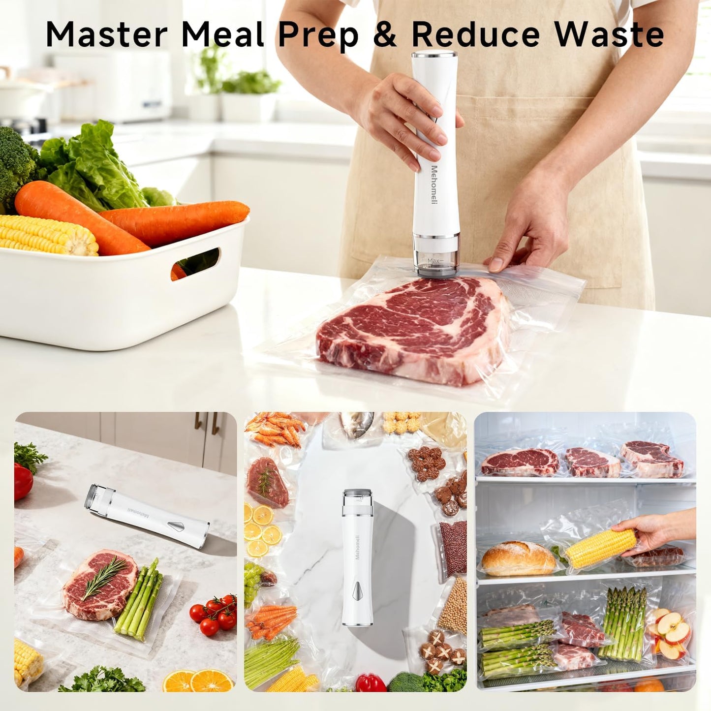 Compact Vacuum Sealer for Food (Vacuum Sealer Machine + 30 Reusable Va