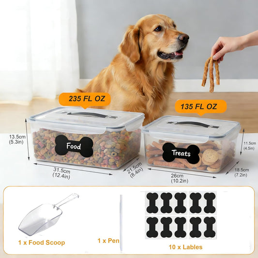 Airtight Pet Food Storage Container Set,10 Lbs/11.6 Qt Combined Dog Food Treats Container with Handle,Portable Dog Cat Bird Food Bin,Ideal for Camping,Hiking,Picnic-BPA Free