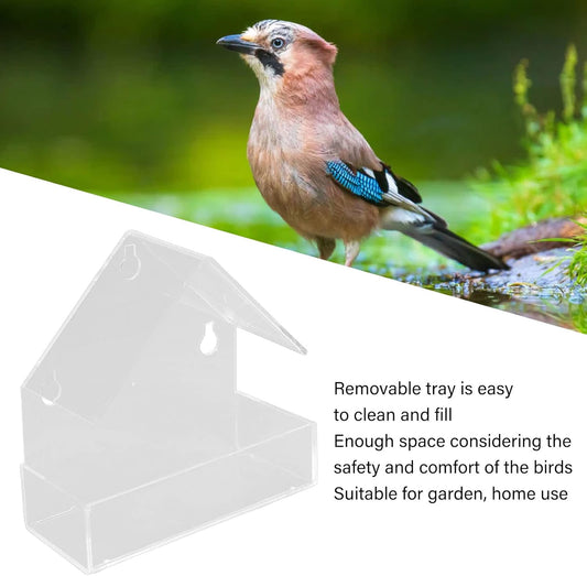 Pilipane Transparent Window Bird Feeder with 3 Strong Suction Cups, Acrylic Bird Feeding Tray for Close Up Bird Watching in Your Farm Garden