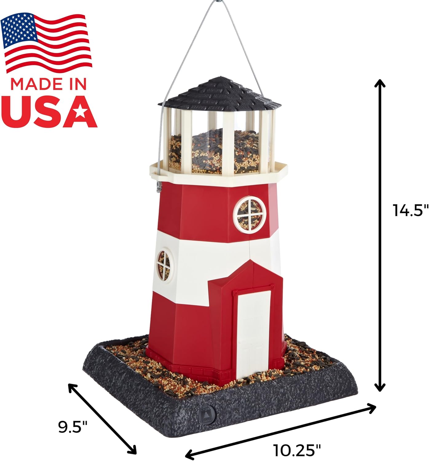 North States Village Collection - Large Red/White Lighthouse Bird Feeder: Hanging Bird Feeder for Outdoors, Holds 8 Pounds of Seed