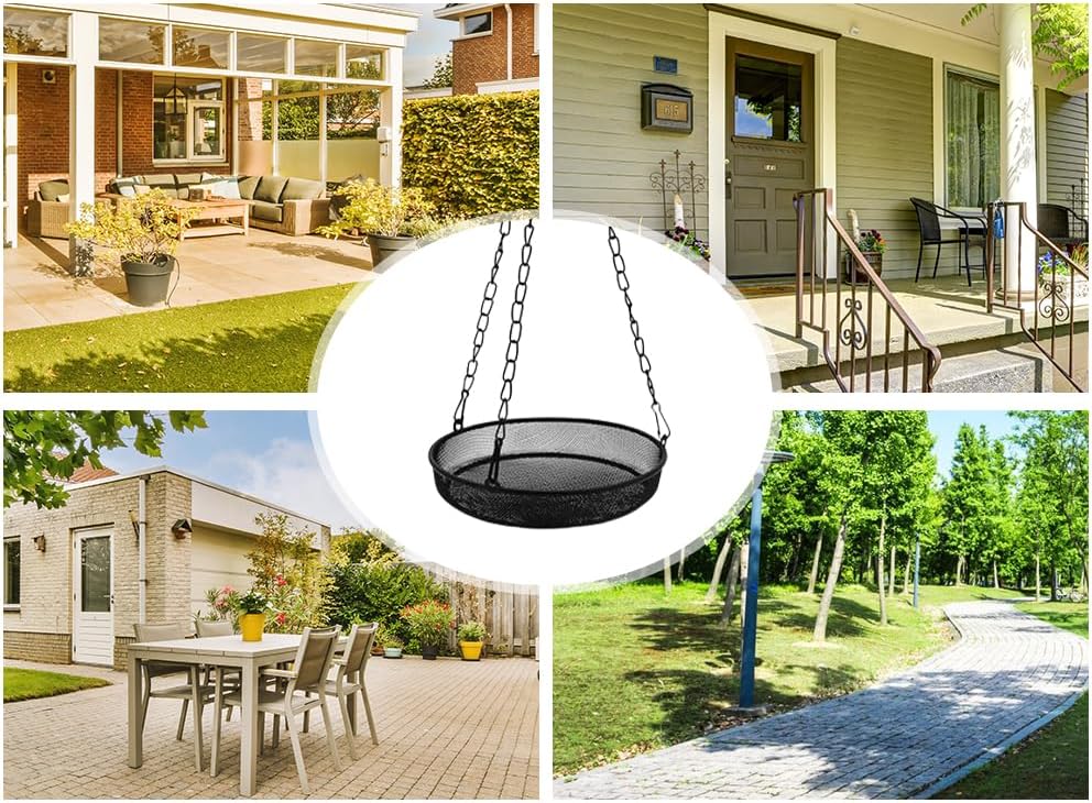 2PCS Hanging Bird Feeder with Tray, Hanging Tray Wild Bird Feeder, Metal Mesh Hanging Bird Feeders, Platform Bird Feeder Tray,Metal Bird Feeder Tray,for Garden,Terrace,Farm,Outdoor (Black)