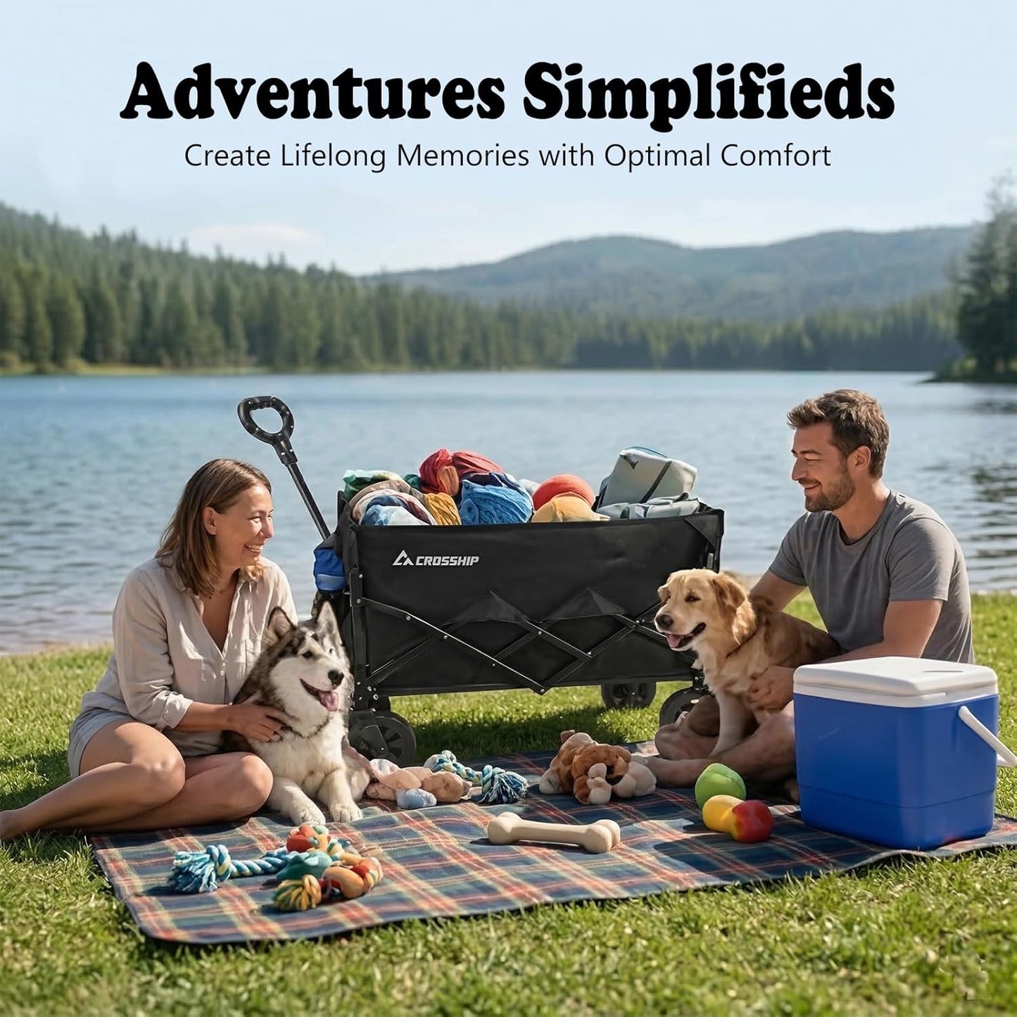 Folding Pet Wagon for Dogs - 330 lbs Heavy Duty Dog Cart, All-Terrain Collapsible Wagon for Beach, Shopping & Camping, Garden Cart with Drop-Down Tailgate for 2 Medium or 1 Large Dog