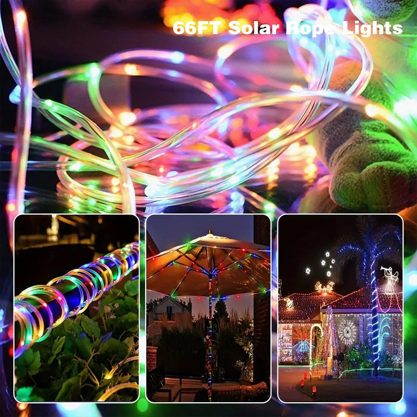 Afirst 66FT Solar Rope Lights Outdoor Waterproof, Remote & Timer & Multi Lighting Modes Fairy Lights 200 LEDs Tube Lights for Christmas Garden Patio