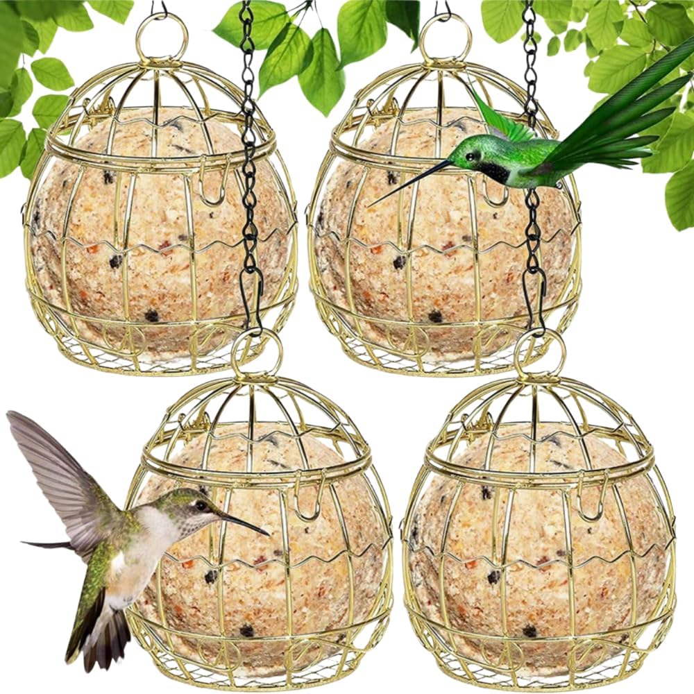 Bird Feeder, Suet Ball Feeders for Outside Hanging, Metal Hanging Bird Feeder with Hooks, Fat Ball Bird Feeder Suet Feeder for Wild Birds Outdoor Garden (Black,4 pcs)