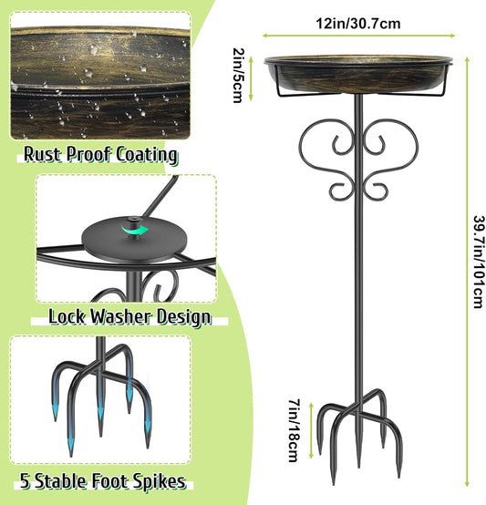 Bird Bath for Outside,Freestanding Metal Bird Bath Feeder with Heavy D