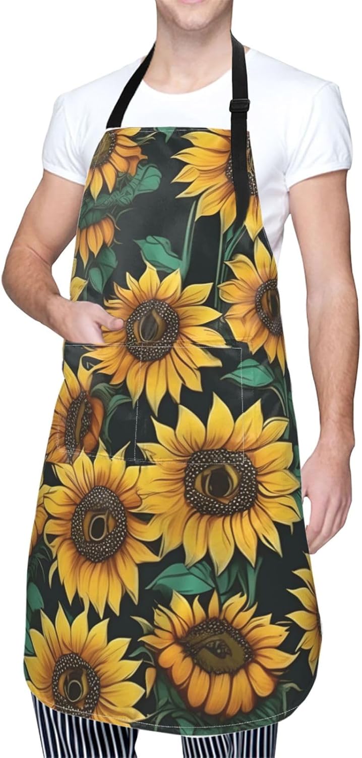 YANYU Sunflower Print 28x33 In Kitchen Apron Stylish Chef Apron with P