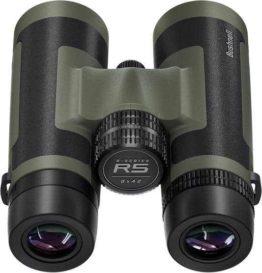 Bushnell R5 10x42 Binoculars - Waterproof, Dielectric Multi-Coated Optics with EXO Barrier Lens Protection for Long Range Viewing and Hunting, Includes Vault Lite Bino Chest Harness & Neck Strap