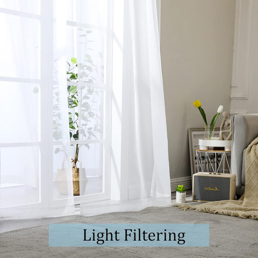 OWENIE Sheer Curtains 84 inches Long 2 Panels Set for Living Room/Bedroom, Rod Pocket Voile Sheer Panel Drapes, White, 2pcs, Each 42" W x 84" L
