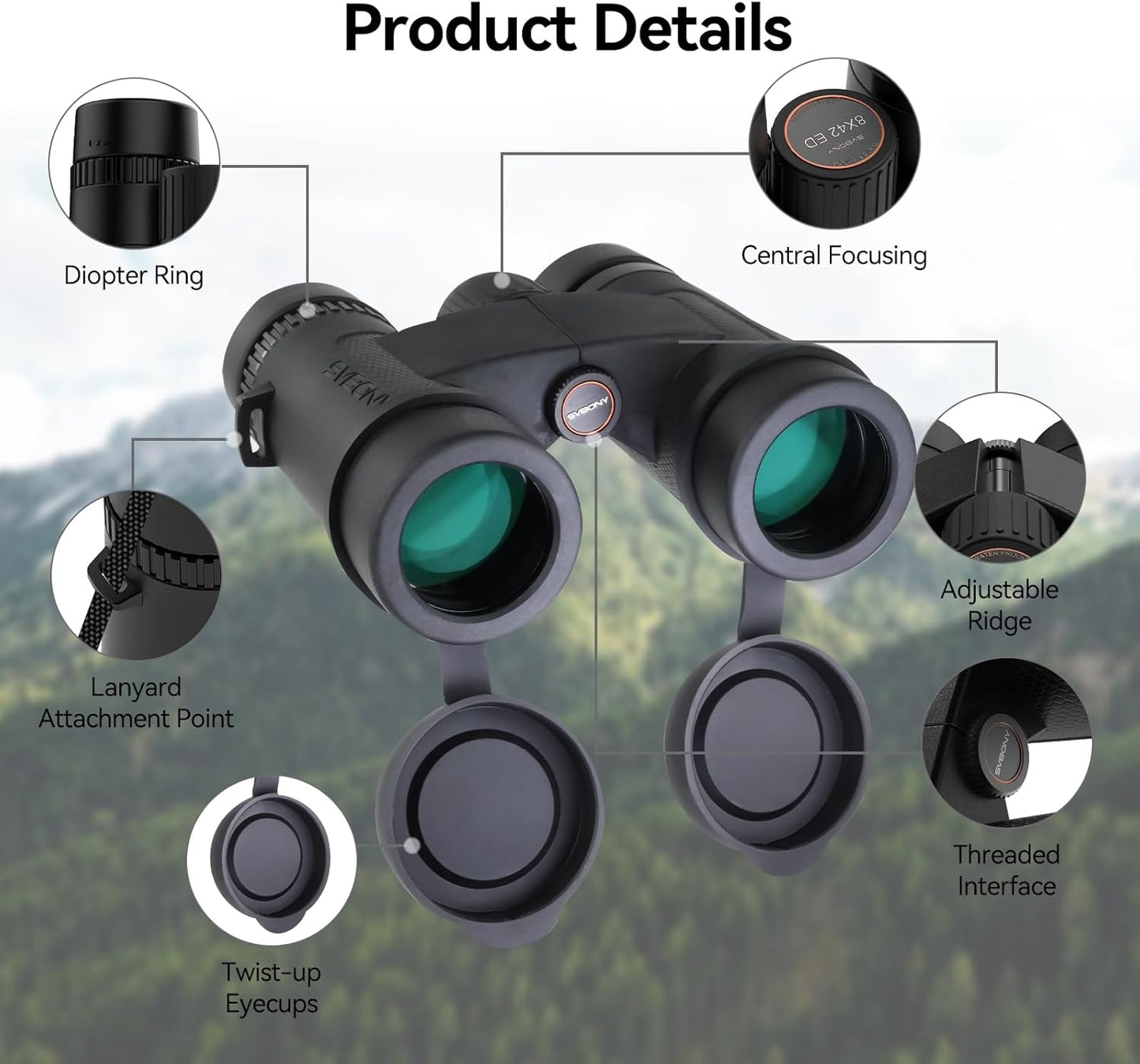 SVBONY Upgraded SV202 8x42 ED Binocular, Binoculars with Extra-Low Dispersion Objective Lenses for Birdwatching, BAK4 & FMC Optic System, Wide View Angle, IPX7 Waterproof for All-Weather Use