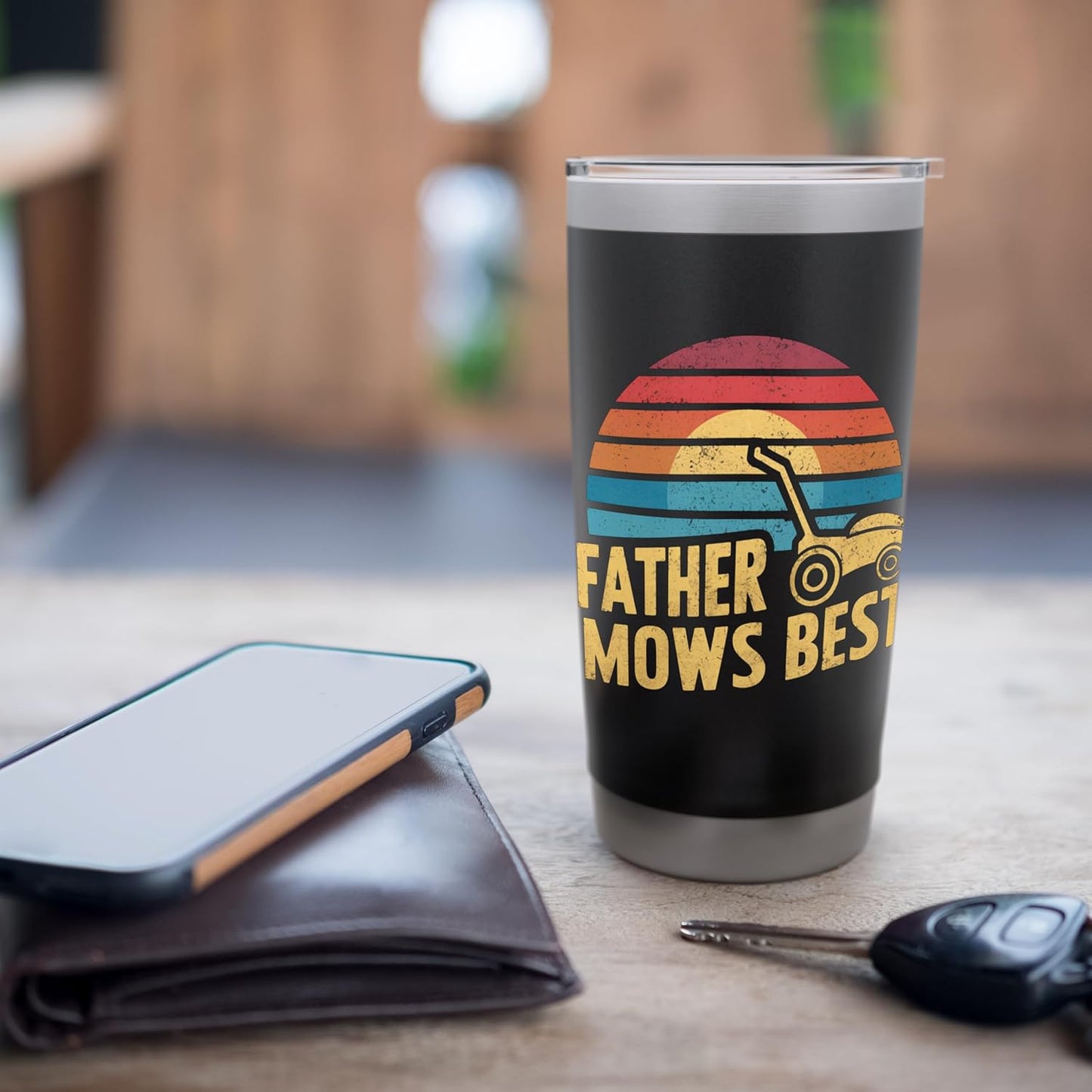 Father Mows Best Lawn Care Dad Mowing Vintage Father's Day Stainless Steel Insulated Tumbler