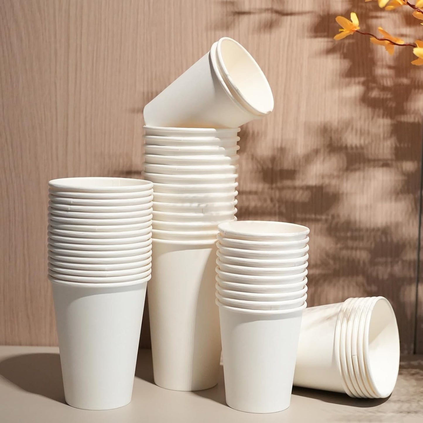 Disposable Paper Coffee Cups 12 oz 100 Count, Leak-Proof Paper Cups 12 oz, Sturdy White Coffee Cups for Cold and Hot Drinks, Party, Office, Travel and Events