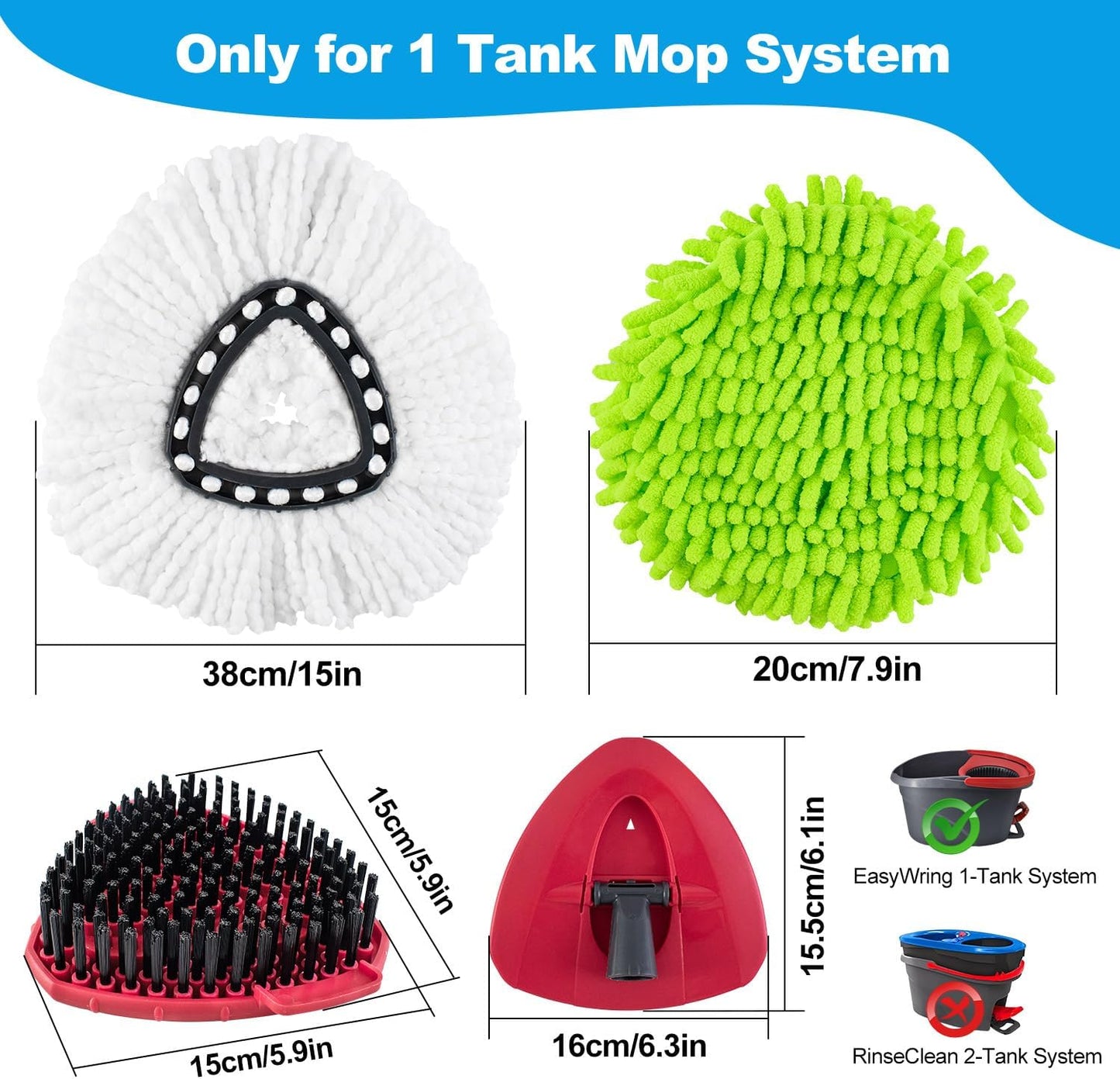 Mop Heads Replacements for Ocedar, Mop Replace Head for o Cedar Easywring 1 Tank, Spin Mop Replacement Head Mop Heads Include 4 Pack Spin Mop Refills, 1 Pack Scrubber Mop Head and 1 Mop Base