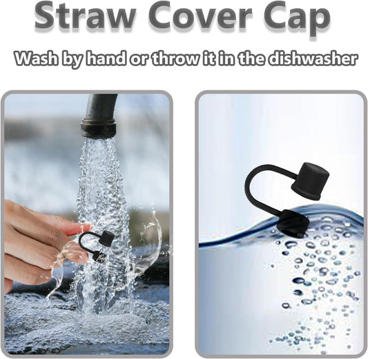 6PCS Silicone Straw Covers Cap Compatible with Stanley Cup 30-40 oz Tumbler with Handle 10mm Straw Toppers,Dust-Proof Reusable Straw Cover for Stanley Cup Accessories (Black)