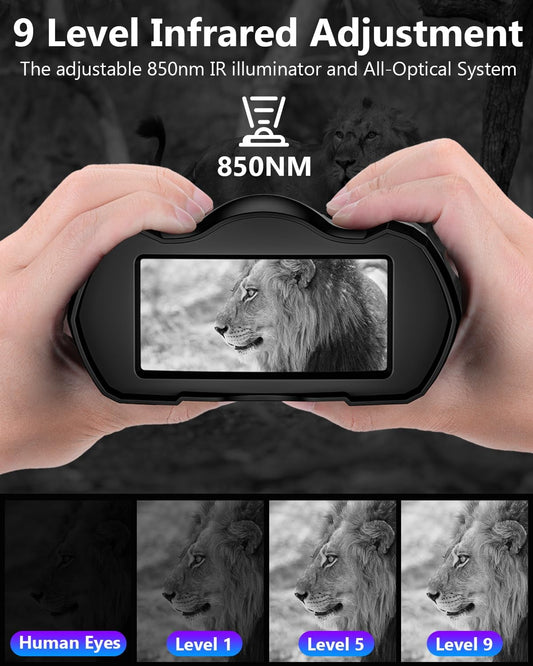 Night Vision Goggles, 9 Gear Night Vision Binoculars, 4K Binoculars with Camera, 4000mAh Battery Nightvision, 10X Digital Zoom, 3.5" HD Display and 32GB TF Card