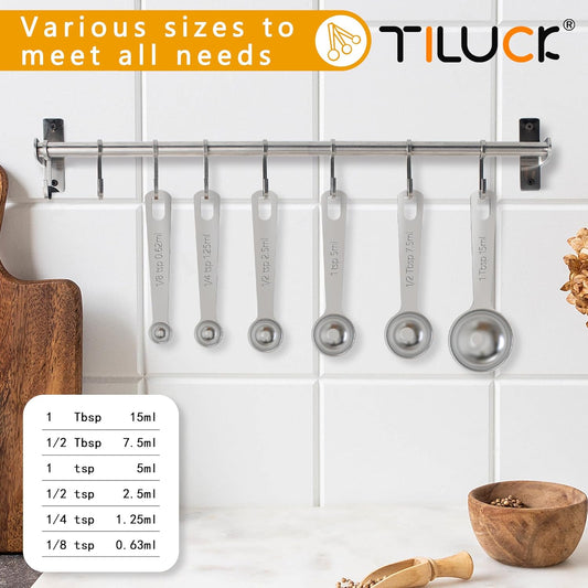 TILUCK Stainless Steel Measuring Spoons Set,Coffee Scoop Spoon,Kitchen Gadgets for Cooking & Baking,Set of 6