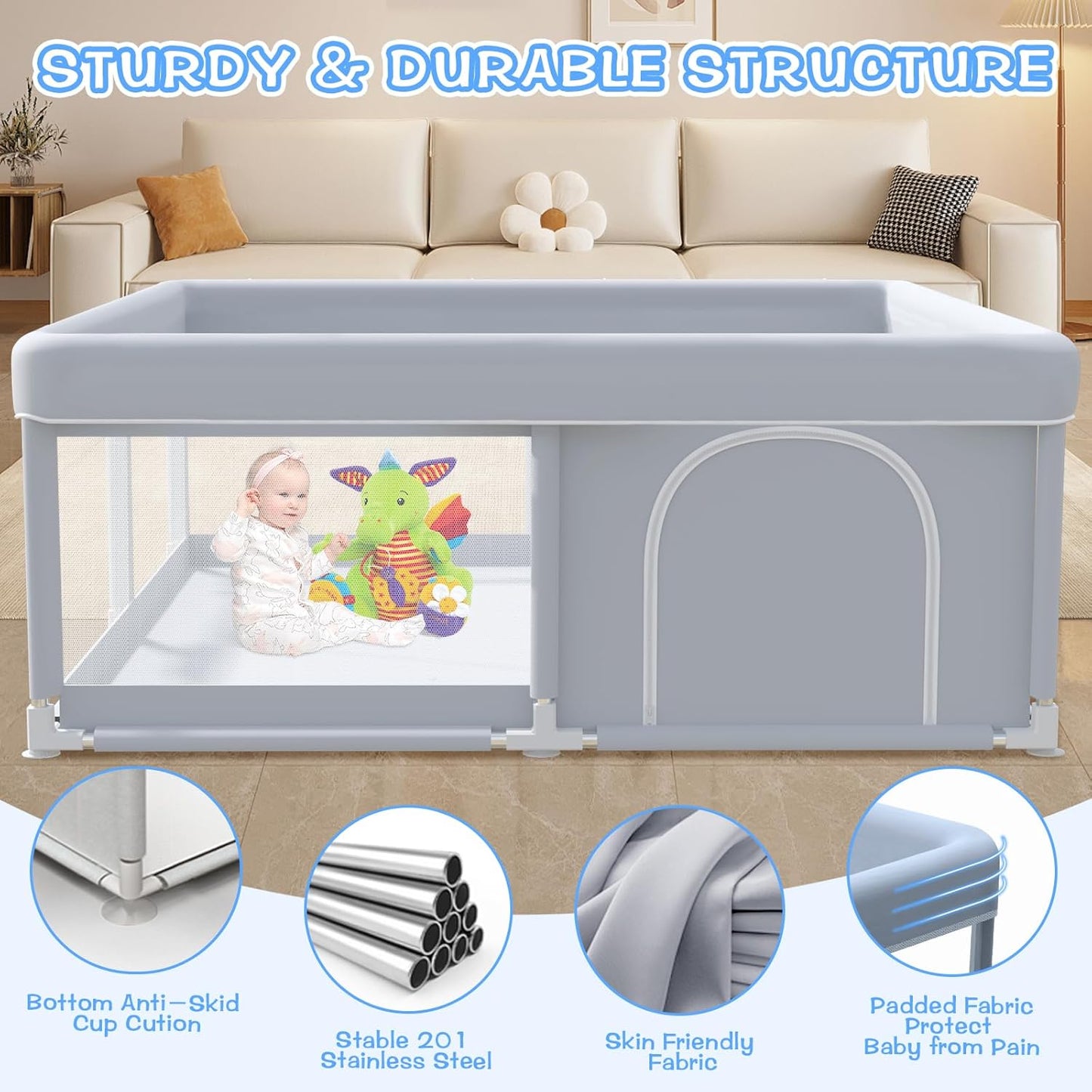 Baby Playpen 50 x 50 Inch Play Pen Playards, Playpen for Babies and To