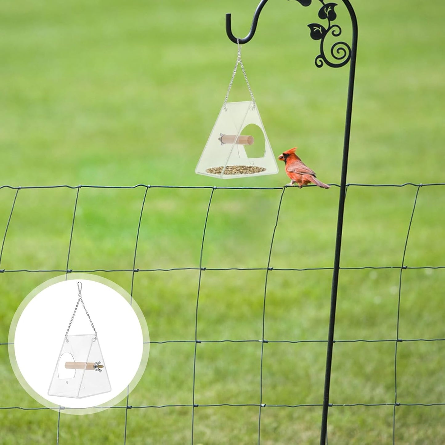 FAVOMOTO Acrylic Hanging Triangle Bird Feeder with Sucker Outdoor Bird