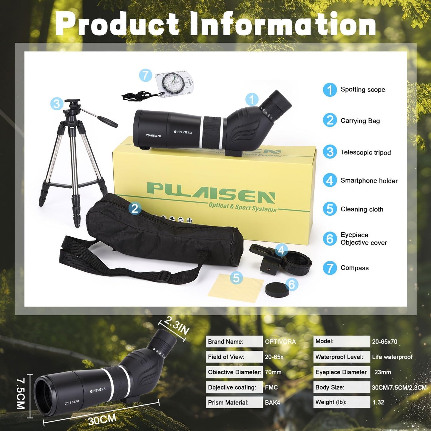 Spotting Scopes,20-65x70 Spotting Scope with Tripod,Phone Adapter and