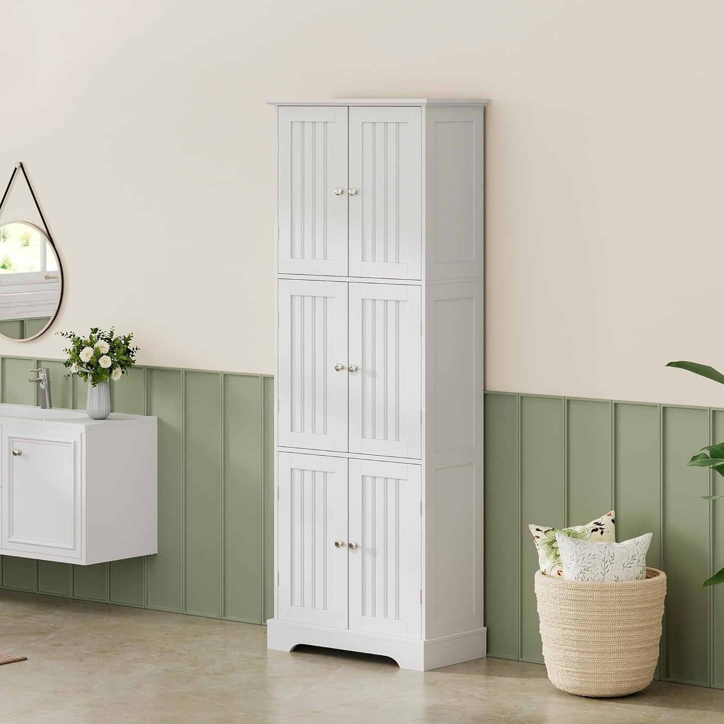 ChooChoo Tall Bathroom Storage Cabinet with 6 Doors, Freestanding Floo