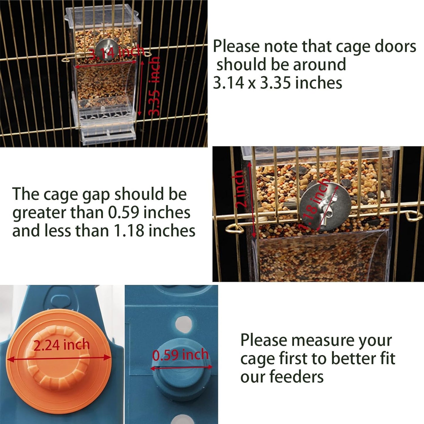 Automatic No Mess Bird Cage Feeder, 2Pack Acrylic Transparent Parrot Seed Feeders with Perch Parakeet Food Container Cage Accessories for Small and Medium Lovebirds Canary Cockatoo Cockatiel Finch