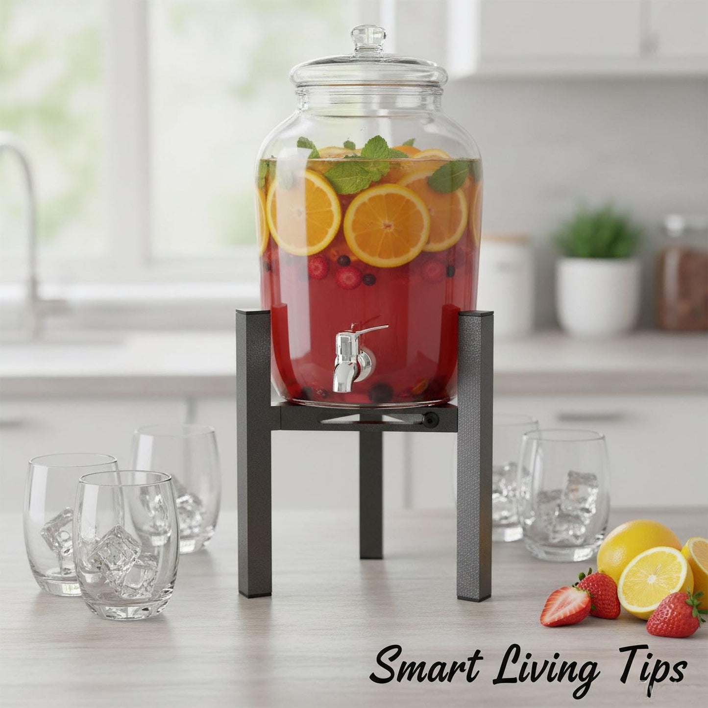 Adjustable Metal Drink Dispenser Stand Holder for 1-1.5 Gallon, Stable