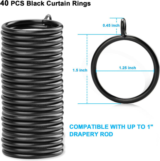 40 PCS Black Curtain Rings with Eyelet Apply for Up to 1.0 inch Curtain Rod (Black Drapery Rings)