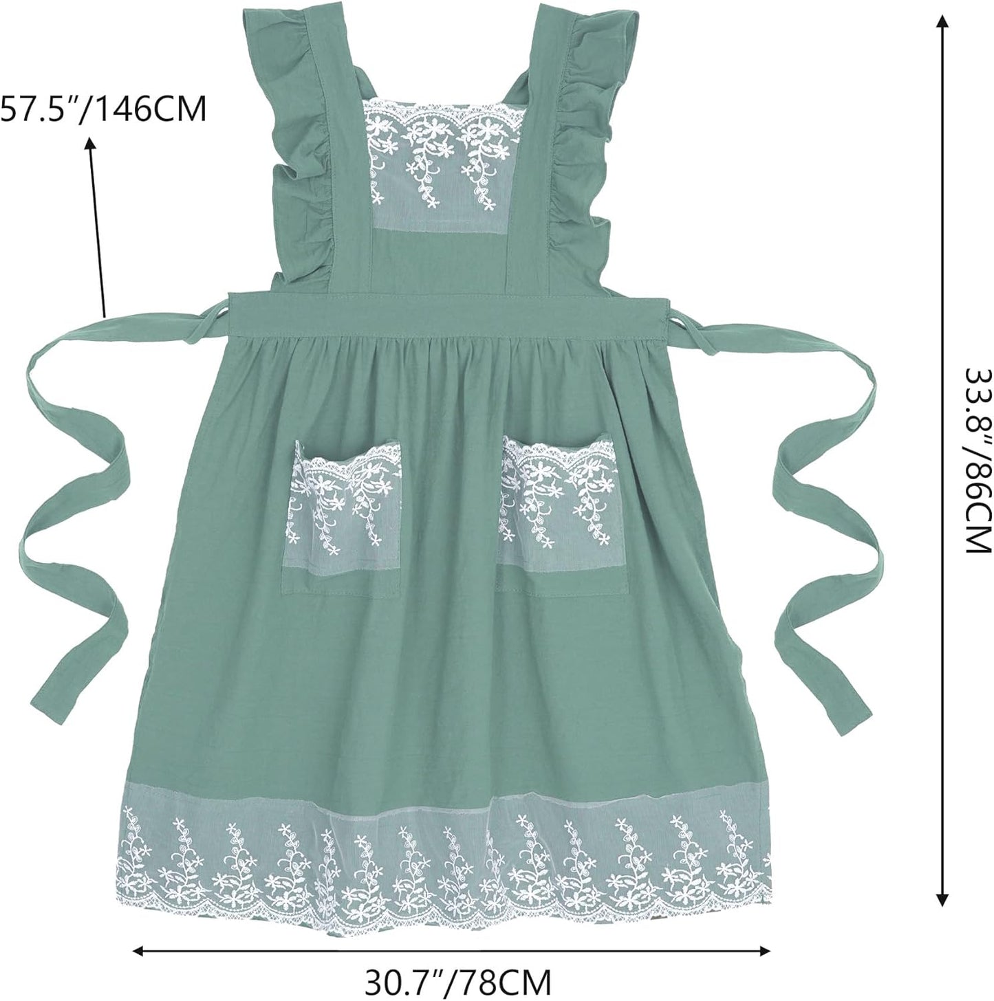 Vintage Aprons for Women with Pockets Cute Lace Ruffle Adjustable Apro
