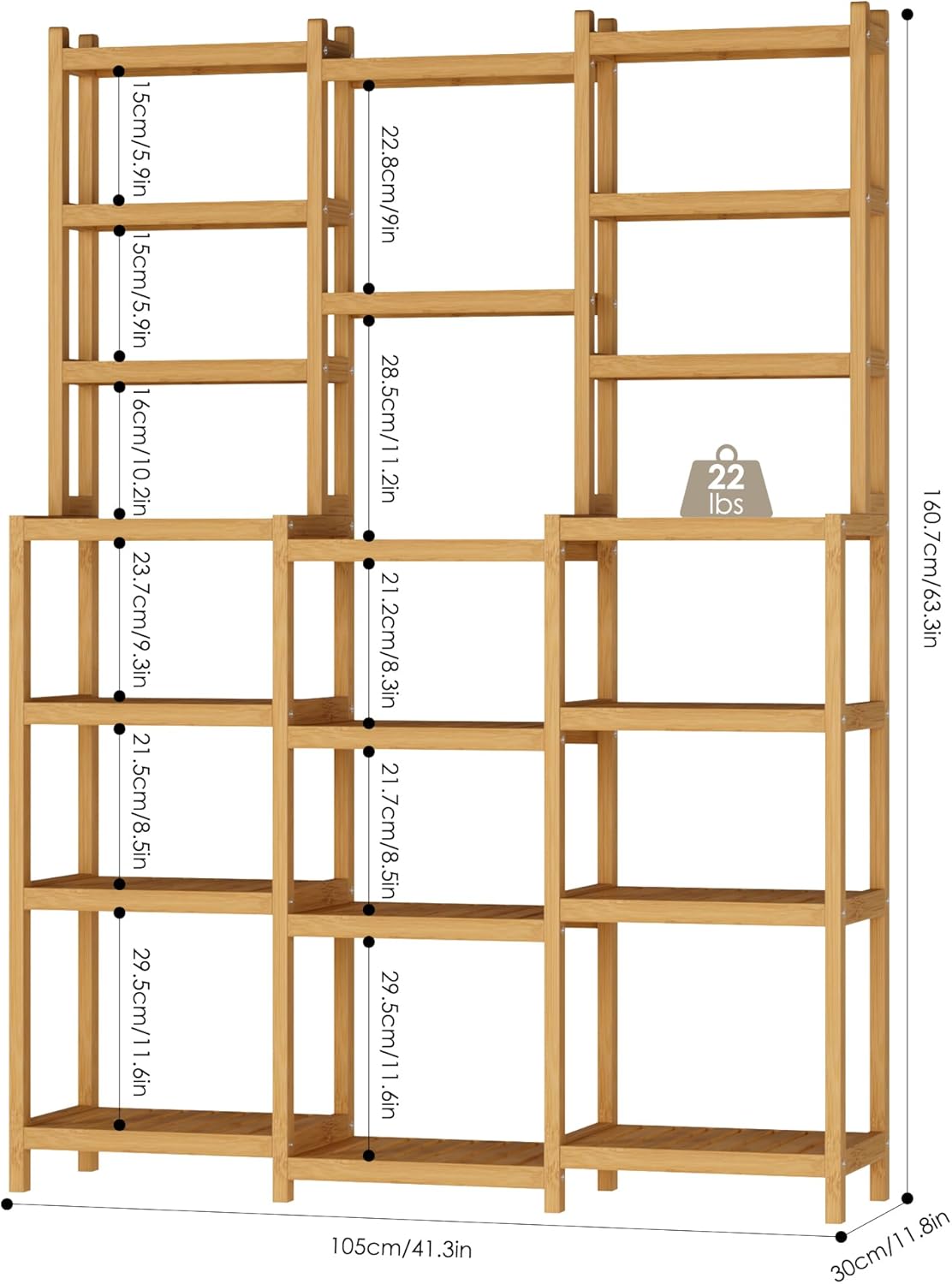 FOTOSOK Bamboo Shelf, 7 Tier Plant Stand Indoor, 3 Row Ladder Shelf, Bookshelf and Bookcase, Plant Shelves with Adjustable, Corner Display Stands, Flower Stand for Living Room Balcony Kitchen Natural