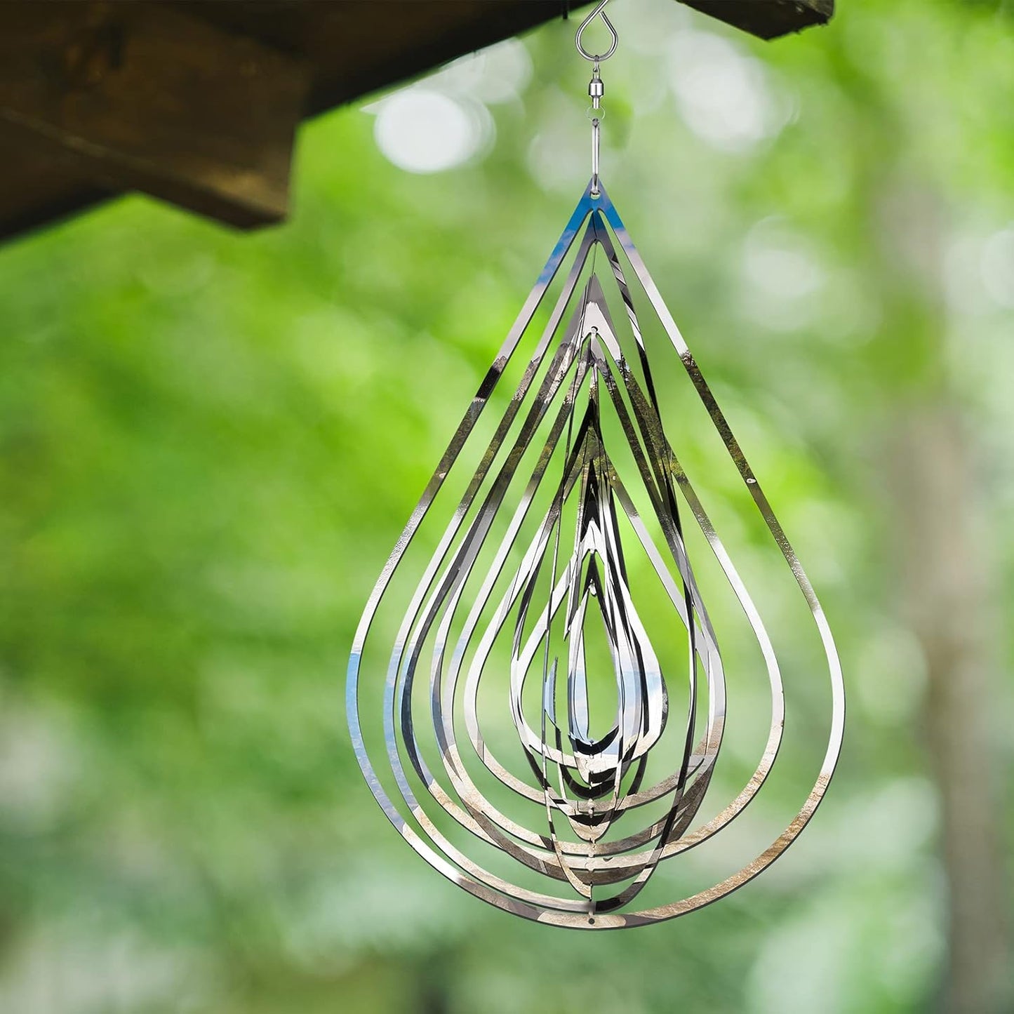 Jetec 2 Pcs Reflective Wind Spinners Outdoor Stainless Steel Bird Woodpecker Devices Deterrent 3D Metal Hanging Wind Spinners for Women Gifts Garden Decor Yard Patio Farm, Heart, Water Drop(Silver)