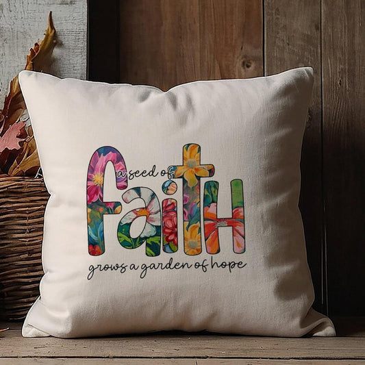Christian Pillow Cases A Seed of Faith Grow A Garden of Hope Farmhouse Tapestry Cushion Case 24 Inch Customize Retro Decor for Office Chair Patio