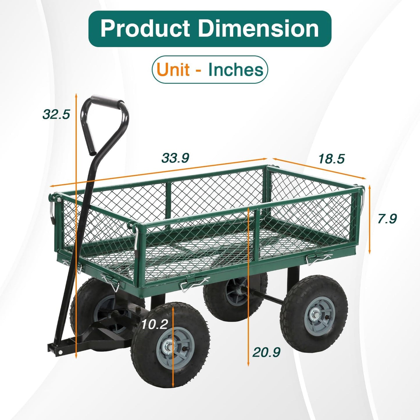 FDW Garden Cart Streel Heavy Duty 500 LBS Capacity,Utility Cart Wagon with Removable Sides and 180°Rotating Handle for Yard, Lawn and Garden Hauler (Green)