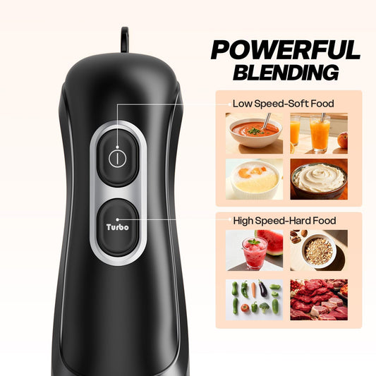 Immersion Blender Handheld, Corded Electric Blenders Portable Stick Mixer with 2 Mixing Speed and Stainless Steel Blades Emulsifier for Effortless Blending Soup, Smoothies, Puree or Baby Food