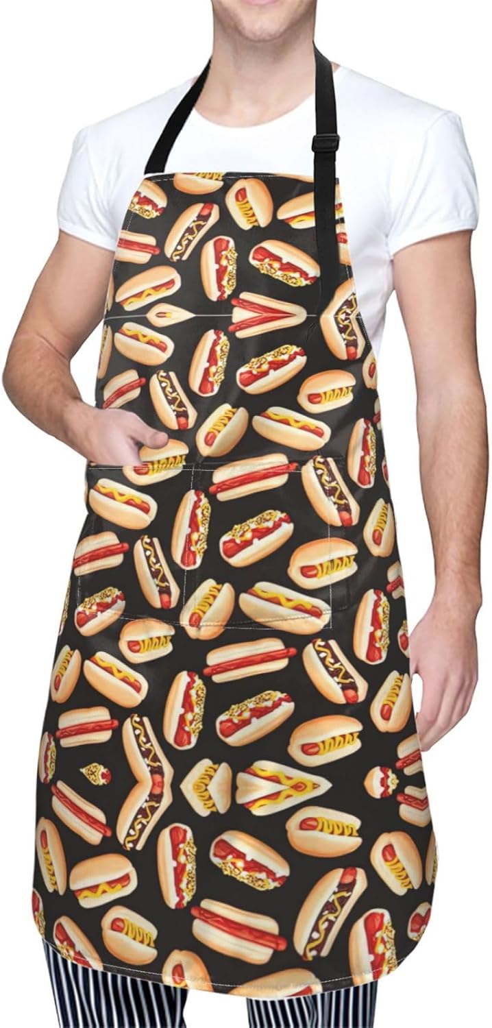 Fun Food Hot Dogs print Waterproof apron with pocket adjustable cooking apron for adult kitchen bibs to bake