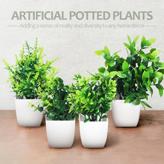 Totority Artificial Green Plants 4-in-1 Potted Desk Decor, Realistic Faux Succulents for Home & Office, Low Maintenance, Eco-Friendly Material, Perfect for Living Room, Bedroom, Workspace