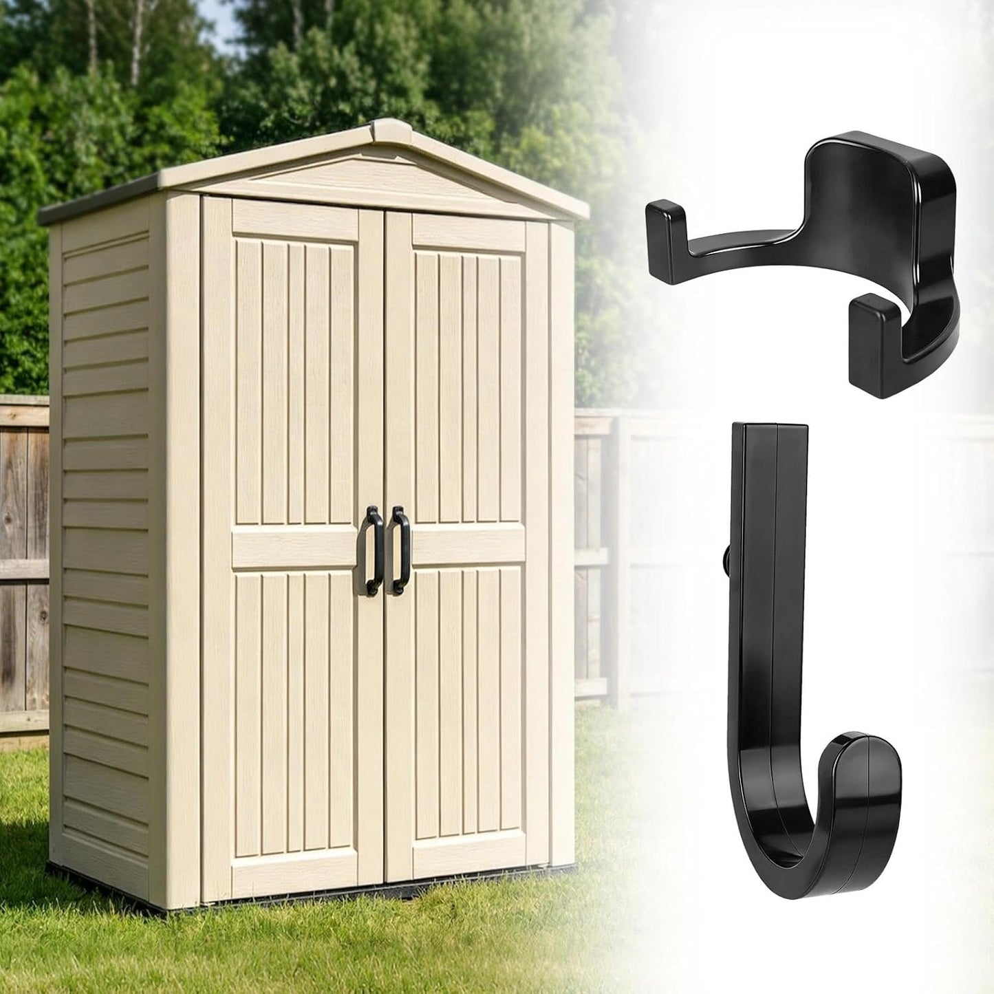 12 PCS ABS Storage Shed Tool Hooks, Black J-Shape and U-Shape Wall Mount Hooks for Organizing Garden Tools Like Shovels and Rakes in Sheds & Garages