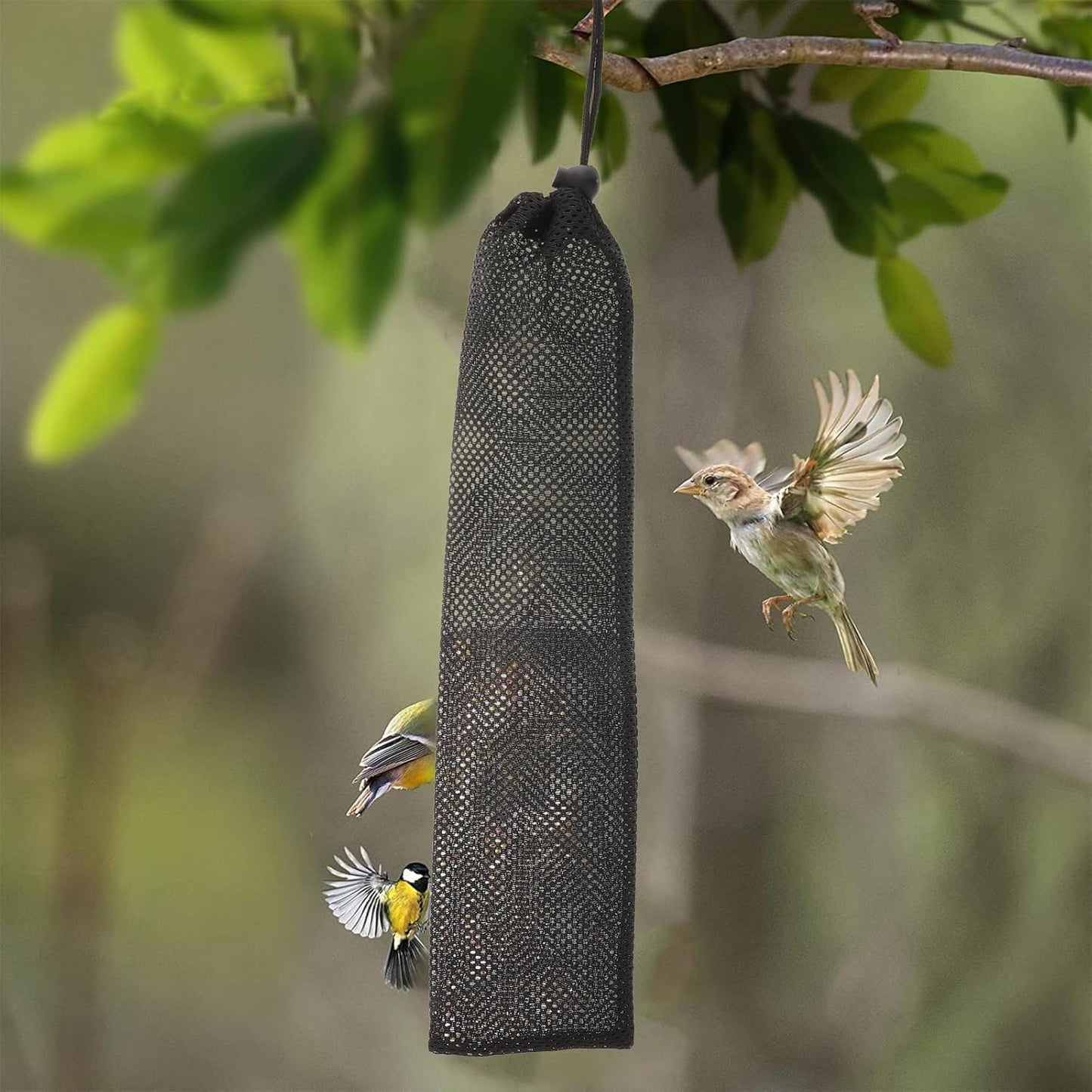 Mipcase 6Pcs Finch Feeder Socks : Polyester Hanging Mesh Bird Feeder Bag for Wild Birds Outdoor Backyard Seed & Suet Pouch, 15.72X3.89X0.04inch (Black)