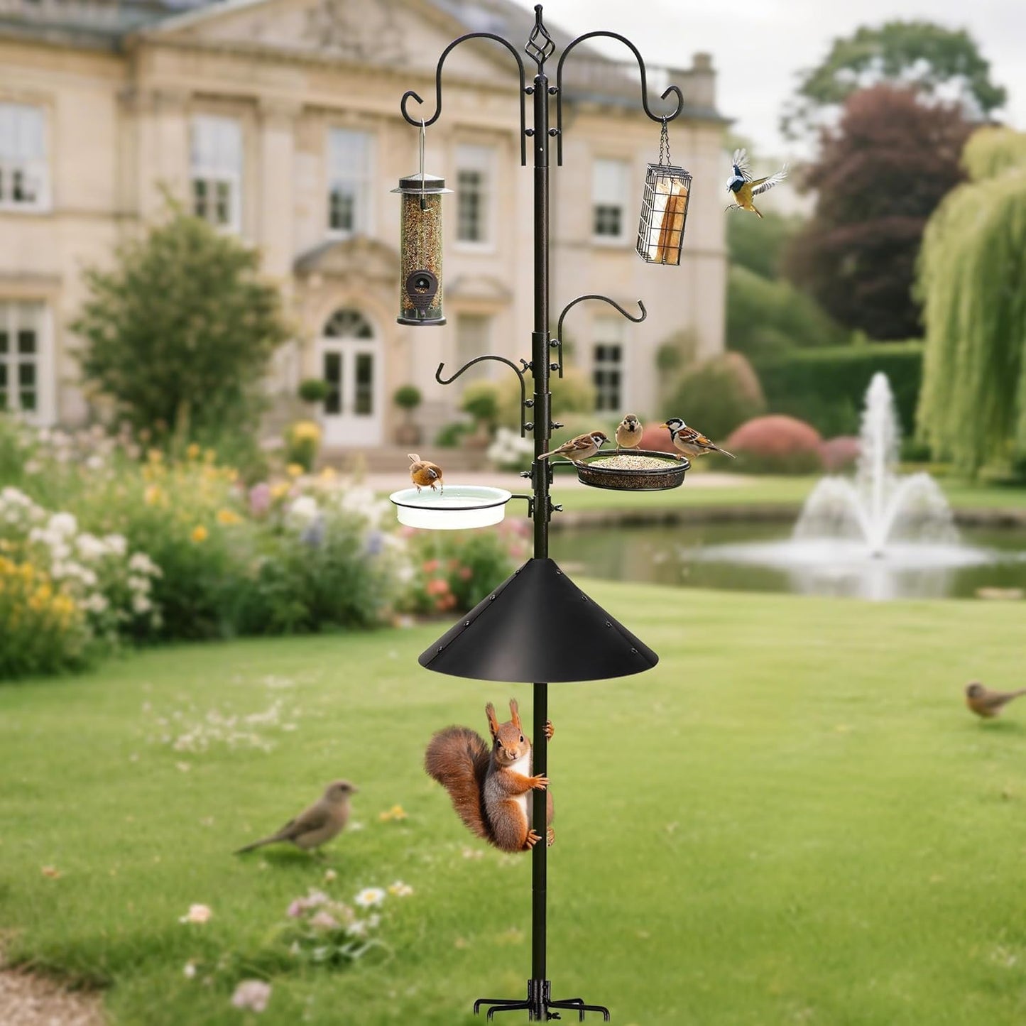 ERYTLLY Bird Feeders Bird Feeding Station Kit Bird Feeding Pole Wild Bird Feeder Hanging Kit with Squirrel Guard Baffle Suet Cage Tube Bird Feeder Planter Hanger Multi Feeder for Attracting Wild Birds