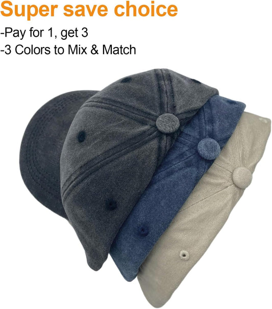 3 Packs Washed Plain Baseball Cap, Retro Adjustable Unstructured Cotto
