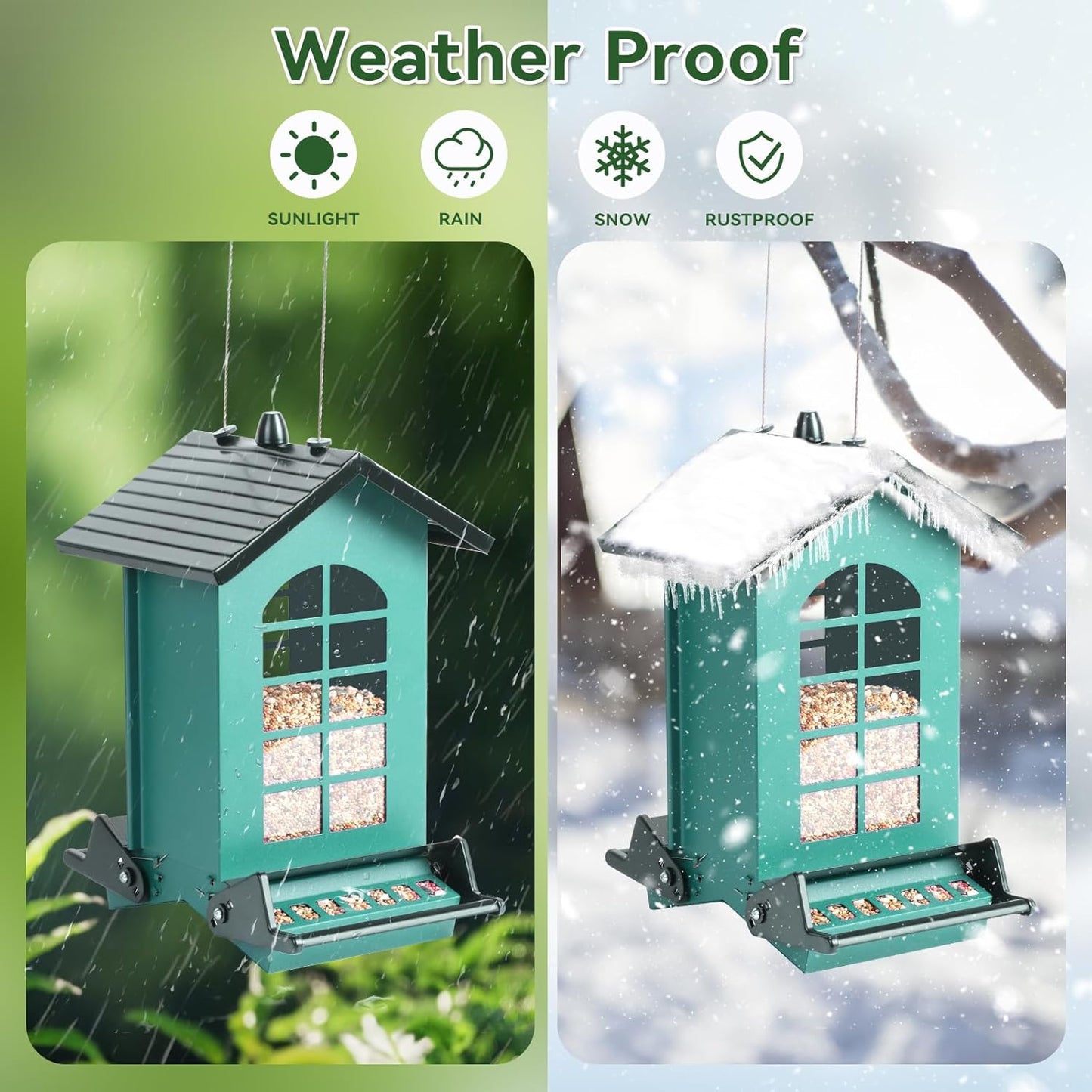 2026 Squirrel Proof Bird Feeder for Outdoors Hanging, 8LBS Metal Hanging Bird Feeder with Bilateral Weight-Activated Perches, Large Capacity Wild Bird Feeder - Squirrel Chewing Proof(Green)