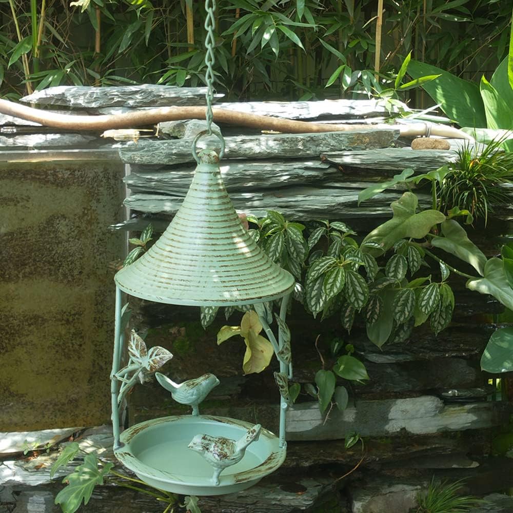 Metal Vintage Green Hanging Bird Feeder,Distressed Hanging Bird Bath Feeder for Outdoors (Green)