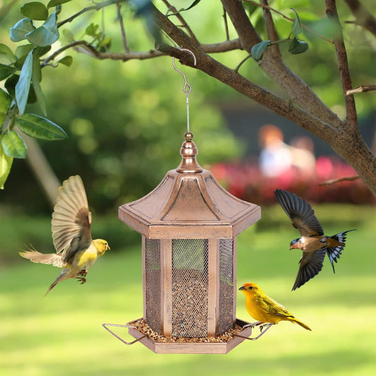 Metal Bird Feeder for Outdoors Hanging, Hexagon Bird Feeders for Garden Yard, 3LB Wild Birdfeeder Squirrel Proof for Outside