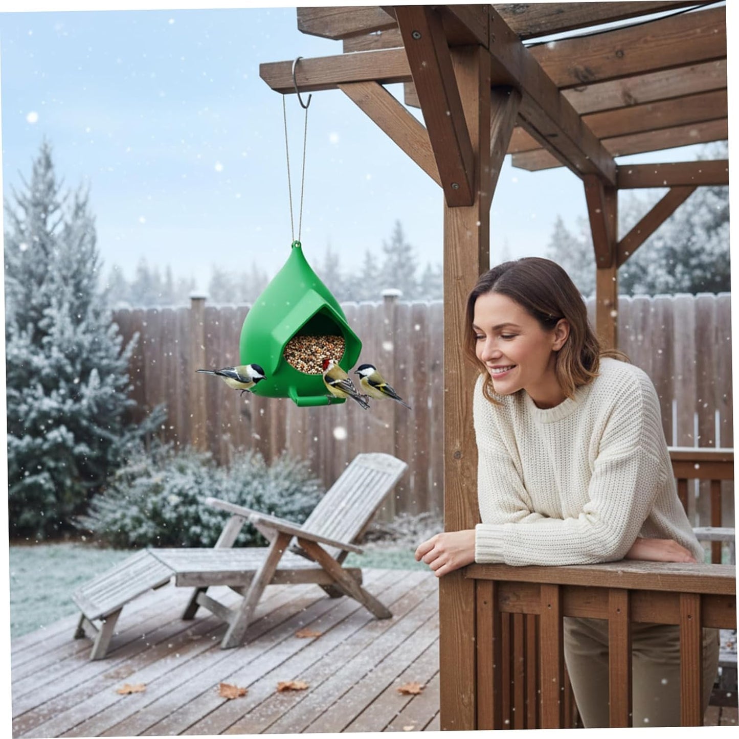 Hanging Bird Feeder, Open Design Wild Bird Feeders for Outdoor Garden, Decorative Birdfeeder with Stable Stand for Small Birds, Green