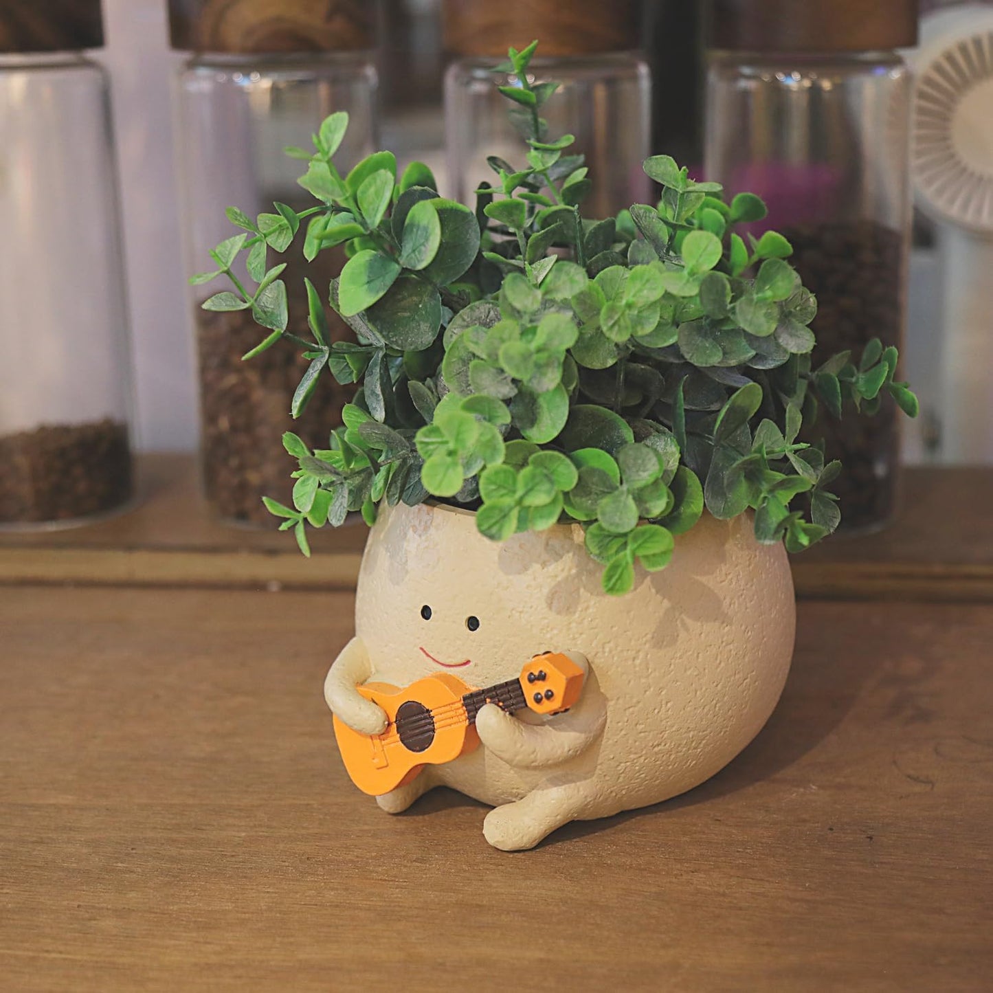 Smily Face Planter Pot with Drainage Hole Cute Resin Head Planters for